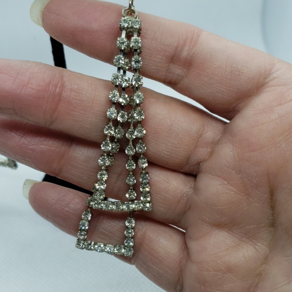 Rhinestone Dangle Double Triangle Geometric State… - image 3